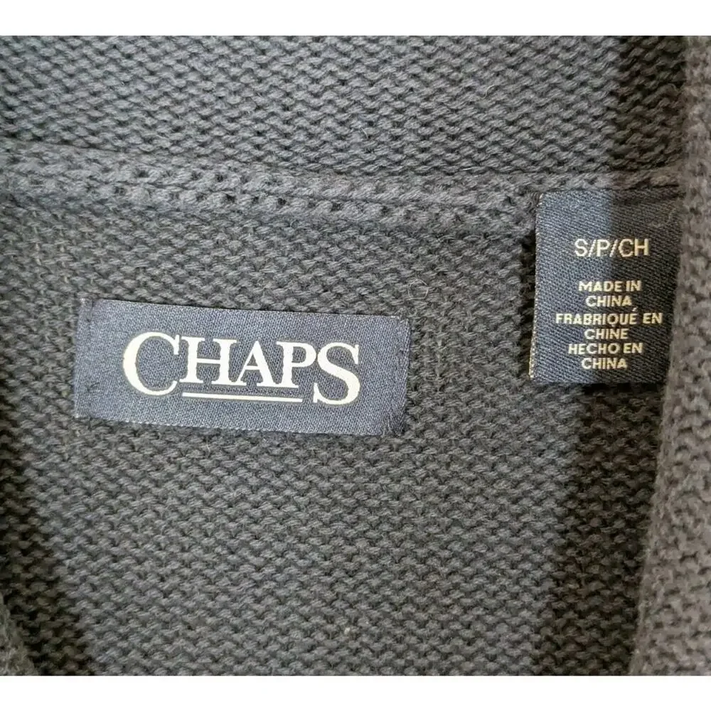 Chaps Shawl Collar Cardigan Mens Small Navy Button Front Knit Sweater Waffle